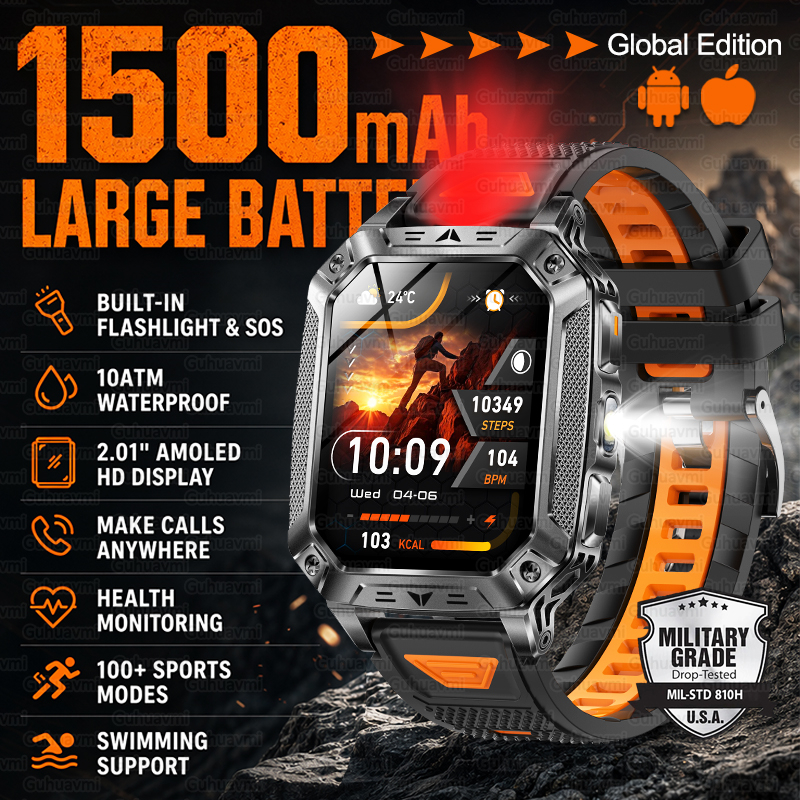 Outdoor Power Hours - New 1500mAh Military Outdoor Smartwatch For