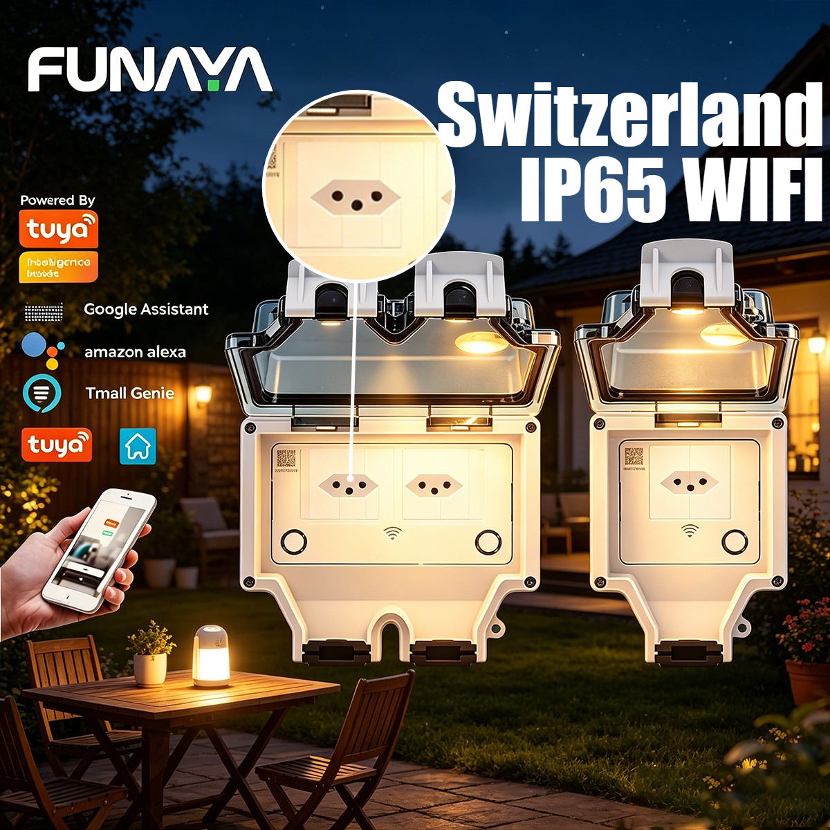 Outdoor Power Outlet With Remote Control - FUNAYA Switzerland Tuya Outdoor Waterproof Socket