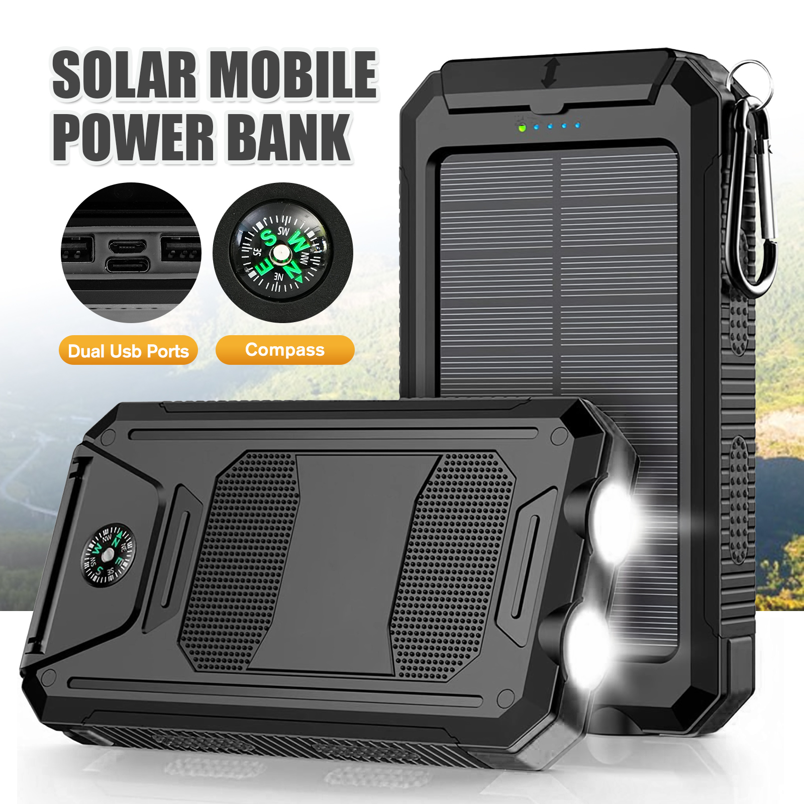 Outdoor Power Wire - 10000mAh Solar Power Bank Portable Waterproof