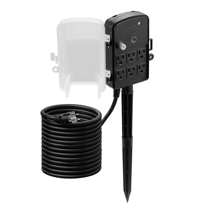 Outdoor Power Outlet With Remote Control - Outdoor Power Stake, 25FT Extension Cord,