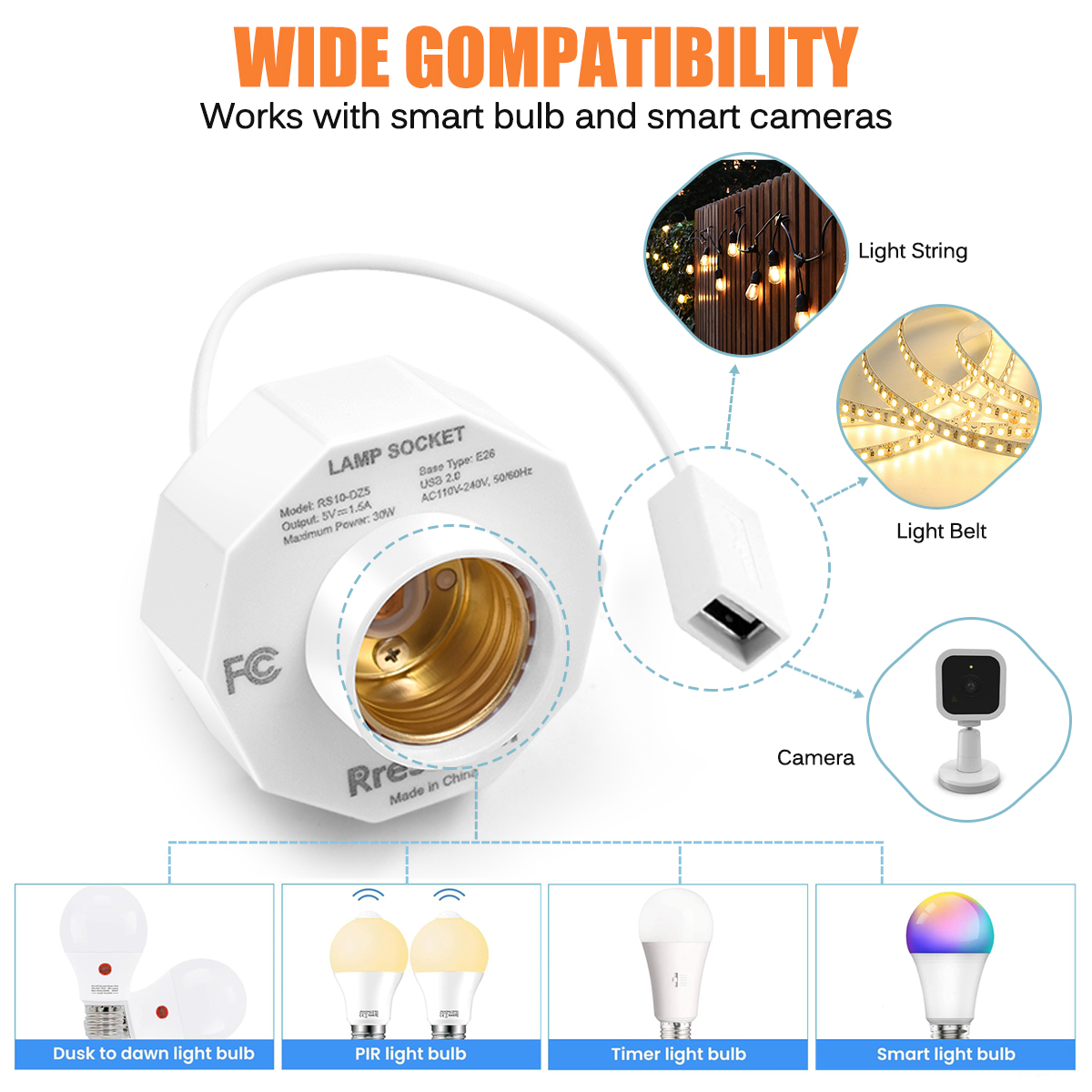 USB Light Socket Outlet Adapte - Outdoor Power Adapter Wyze ulasan dan harga
