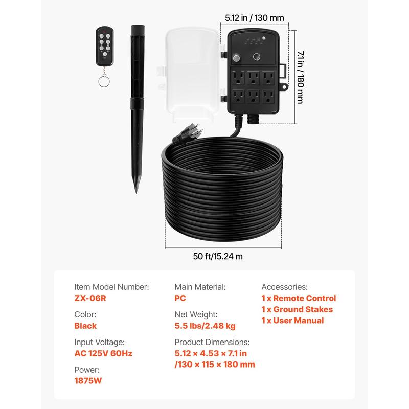 Outdoor Power Stake, 50FT Exte - Outdoor Power Outlet With Remote Control ulasan dan harga