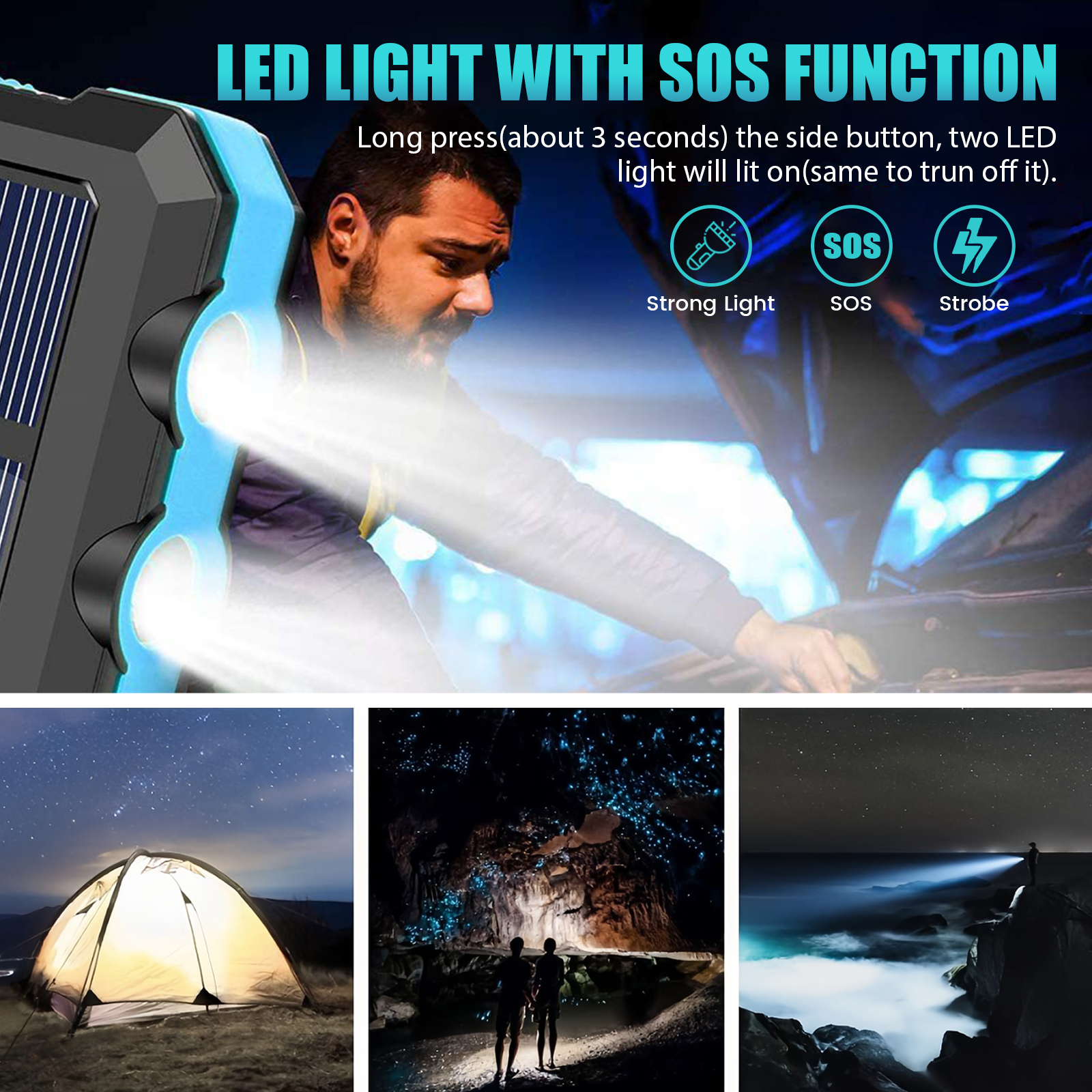 10000mAh Solar Power Bank Port - Outdoor Power Wire ulasan dan harga