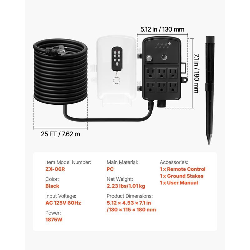 Outdoor Power Stake, 25FT Exte - Outdoor Power Outlet With Remote Control ulasan dan harga